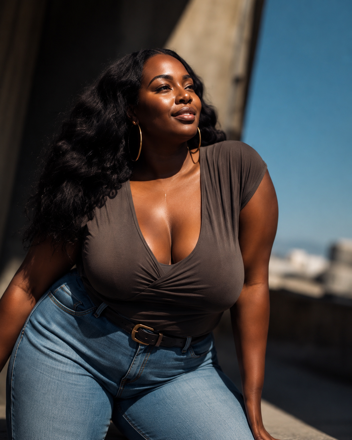 Confident woman at sunset